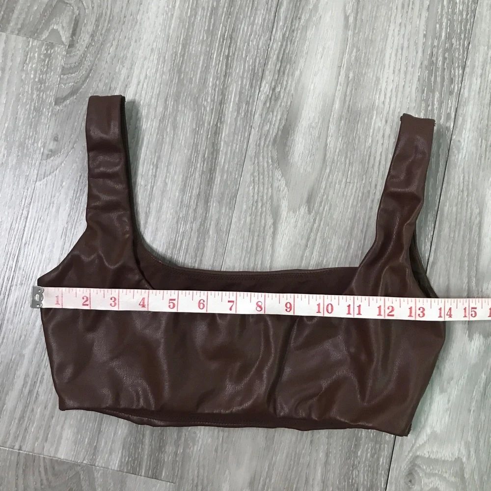SKIMS VEGAN LEATHER BROWN BRALET TOP WOMENS SMALL